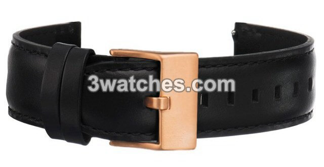black leather interchangeable strap rose gold stainless steel buckle