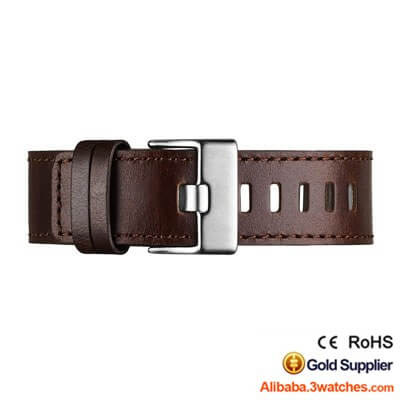 brown leather interchangeable strap silver stainless steel buckle