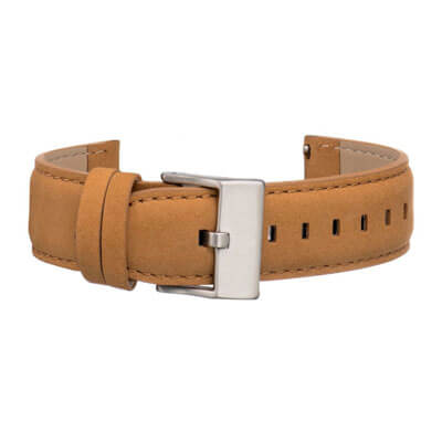 tan leather interchangeable strap silver stainless steel buckle