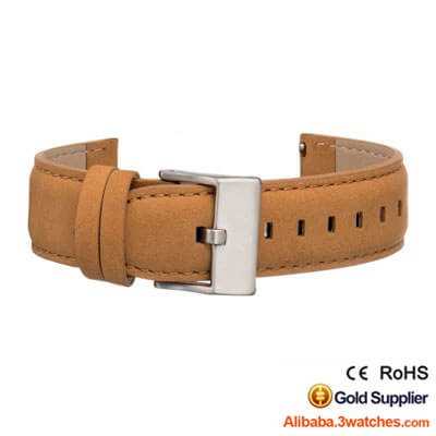 tan leather interchangeable strap silver stainless steel buckle